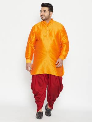 Orange And Maroon Silk Blend Kurta And Dhoti Set 2
