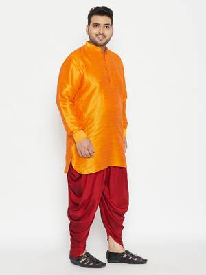 Orange And Maroon Silk Blend Kurta And Dhoti Set 3