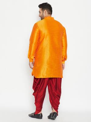 Orange And Maroon Silk Blend Kurta And Dhoti Set 4
