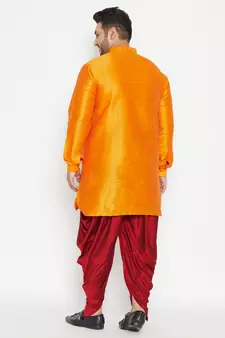 Orange And Maroon Silk Blend Kurta And Dhoti Set