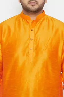 Orange And Maroon Silk Blend Kurta And Dhoti Set