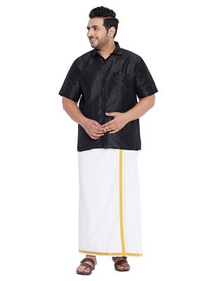 Black plain silk blend dhoti-kurta 1