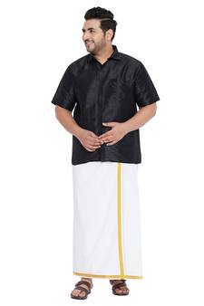 Black plain silk blend dhoti-kurta