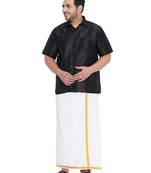 Black plain silk blend dhoti-kurta