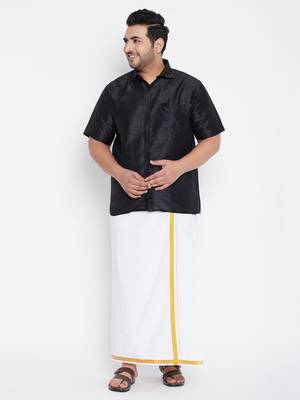 Black plain silk blend dhoti-kurta 2