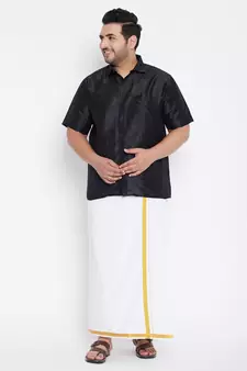 Black plain silk blend dhoti-kurta