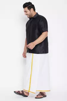 Black plain silk blend dhoti-kurta