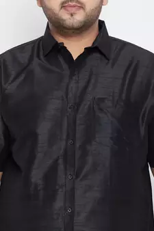 Black plain silk blend dhoti-kurta