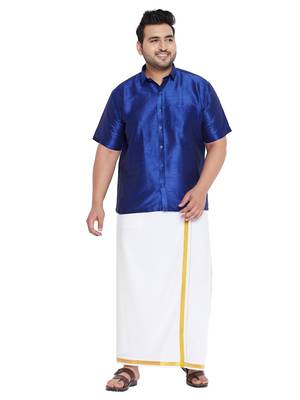 Blue plain silk blend dhoti-kurta 1