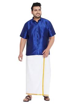 Blue plain silk blend dhoti-kurta