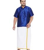 Blue plain silk blend dhoti-kurta