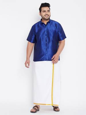 Blue plain silk blend dhoti-kurta 2