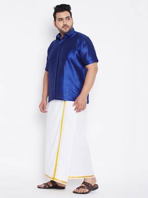 Blue plain silk blend dhoti-kurta 3