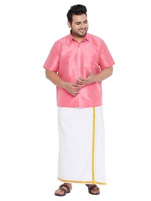 Pink plain silk blend dhoti-kurta 1