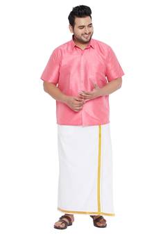 Pink plain silk blend dhoti-kurta