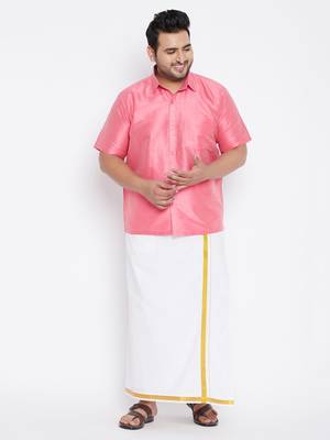 Pink plain silk blend dhoti-kurta 2
