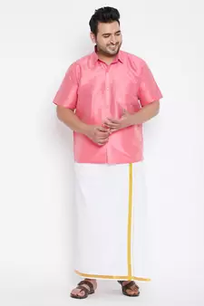 Pink plain silk blend dhoti-kurta