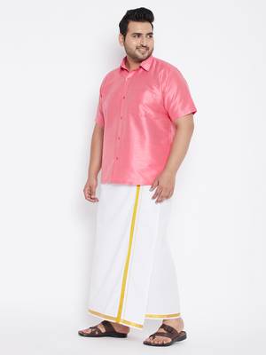 Pink plain silk blend dhoti-kurta 3