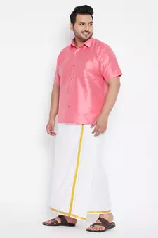 Pink plain silk blend dhoti-kurta