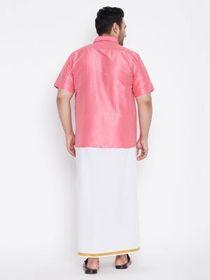 Pink plain silk blend dhoti-kurta 4