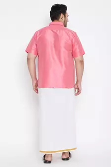 Pink plain silk blend dhoti-kurta
