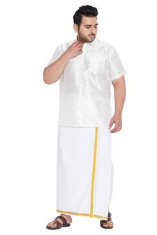 White plain silk blend dhoti-kurta