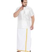 White plain silk blend dhoti-kurta