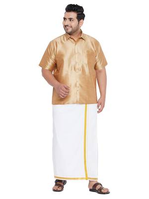Gold plain silk blend dhoti-kurta 1