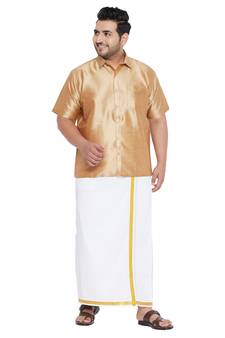 Gold plain silk blend dhoti-kurta