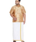 Gold plain silk blend dhoti-kurta