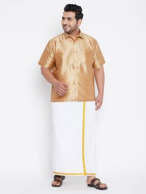 Gold plain silk blend dhoti-kurta 2