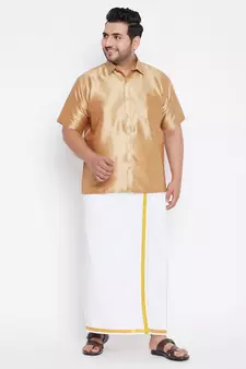 Gold plain silk blend dhoti-kurta