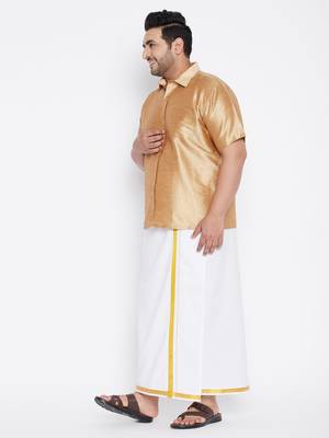 Gold plain silk blend dhoti-kurta 3