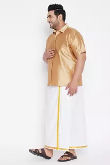 Gold plain silk blend dhoti-kurta