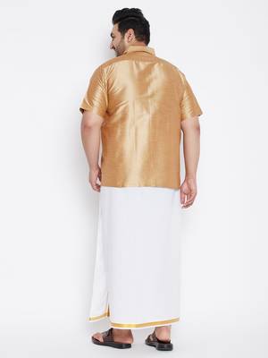 Gold plain silk blend dhoti-kurta 4