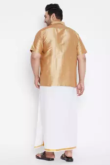 Gold plain silk blend dhoti-kurta