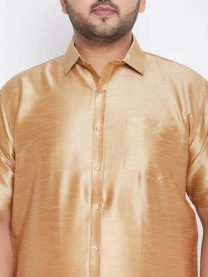 Gold plain silk blend dhoti-kurta 5