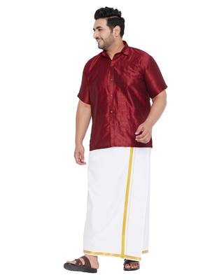 Maroon plain silk blend dhoti-kurta 1