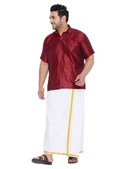 Maroon plain silk blend dhoti-kurta