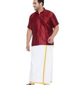 Maroon plain silk blend dhoti-kurta