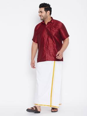 Maroon plain silk blend dhoti-kurta 2