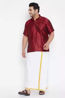 Maroon plain silk blend dhoti-kurta