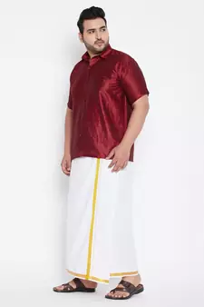 Maroon plain silk blend dhoti-kurta