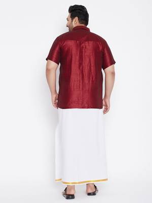 Maroon plain silk blend dhoti-kurta 4