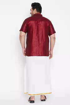 Maroon plain silk blend dhoti-kurta
