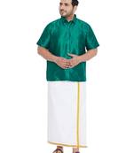 Green plain silk blend dhoti-kurta