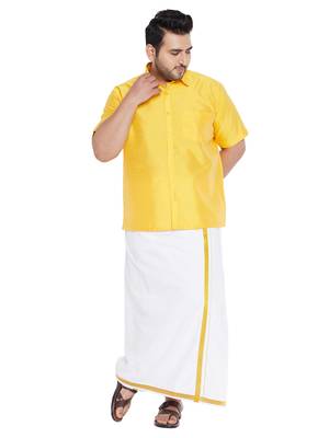 Yellow plain silk blend dhoti-kurta 1