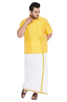 Yellow plain silk blend dhoti-kurta
