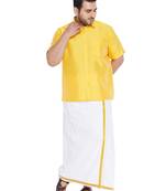 Yellow plain silk blend dhoti-kurta