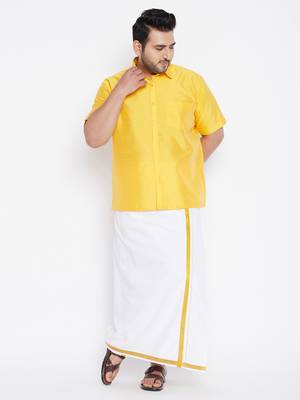 Yellow plain silk blend dhoti-kurta 2